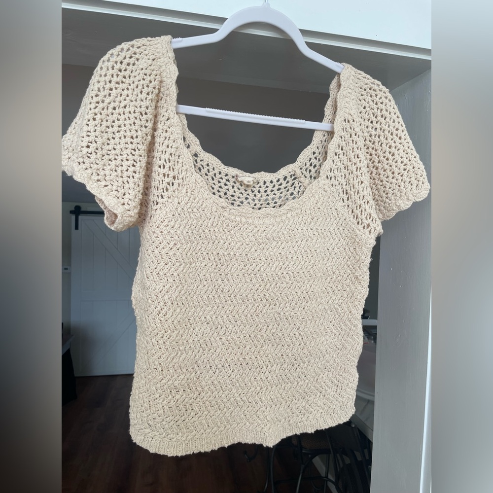 Hem & Thread Ivory Crochet Knit Top